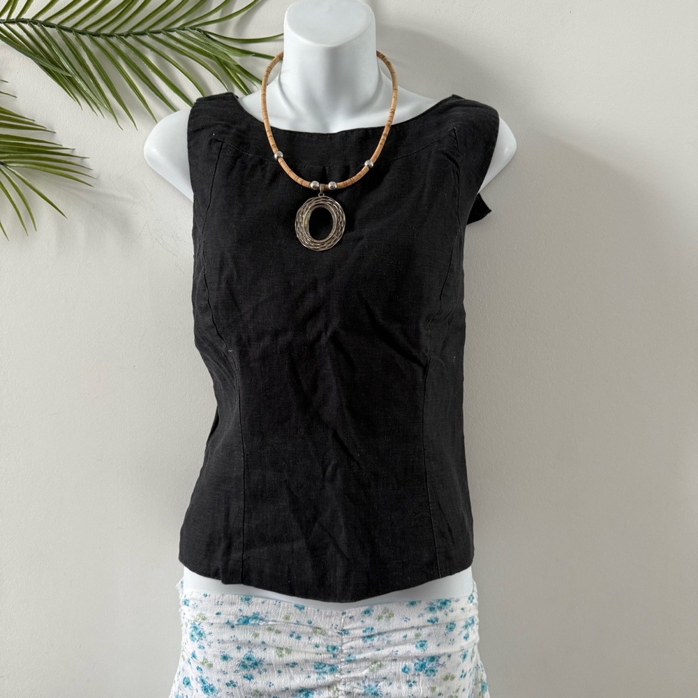 Gloria Vanderbilt Black Linen Blend Top Size M